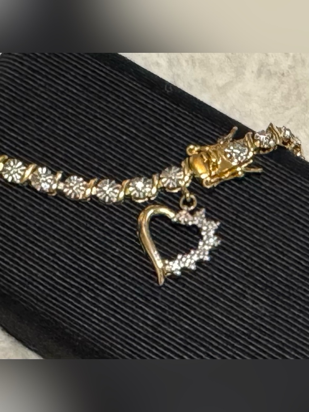 Ross-Simons 18kt Gold over 925 Sterling Tennis Bracelet with Crystal Heart Charm - Picture 3 of 10